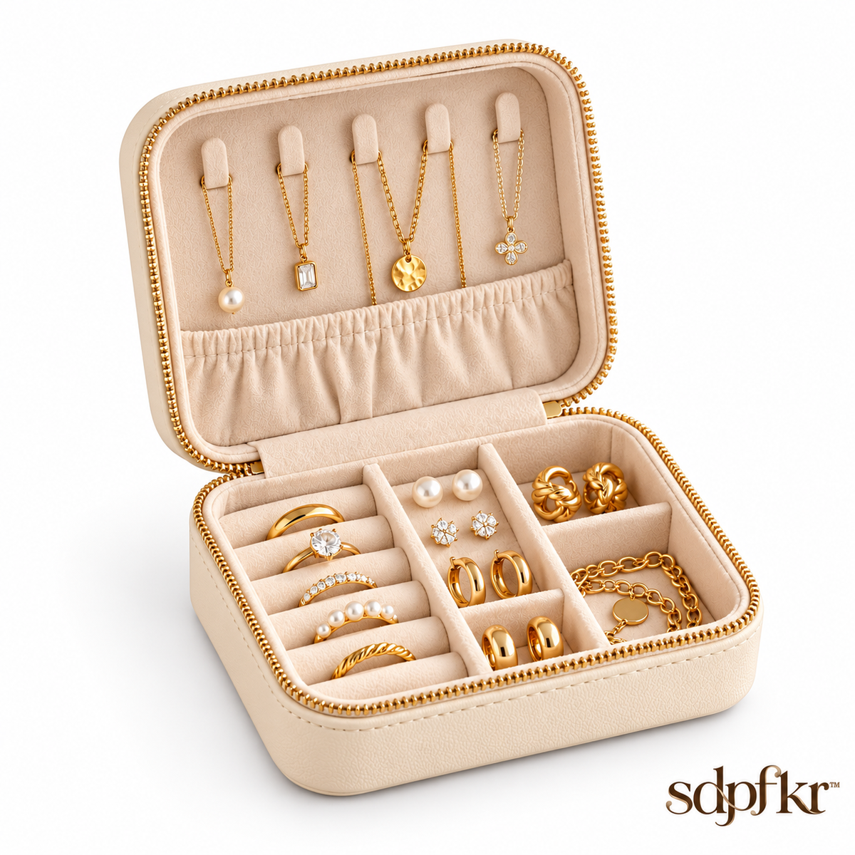 sdpfkr™ Ivory Structured Travel Jewelry Case