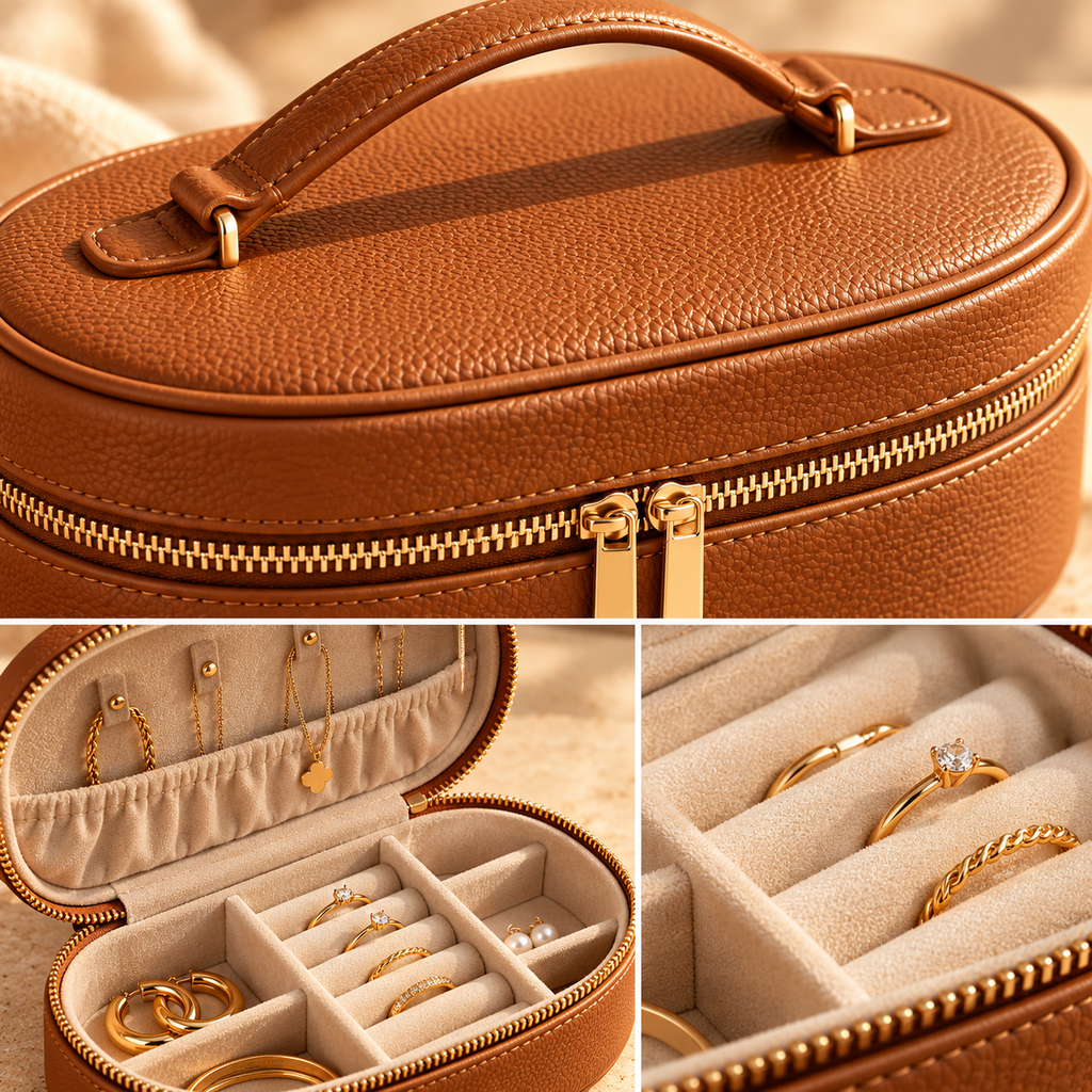sdpfkr™ Caramel Oval Jewelry Travel Case