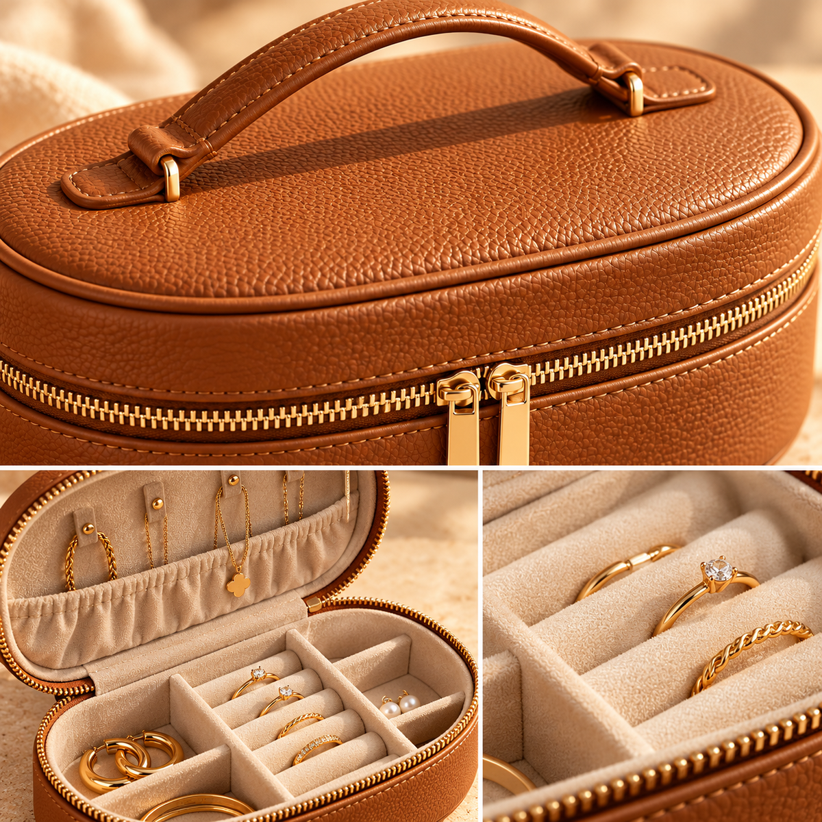 sdpfkr™ Caramel Oval Jewelry Travel Case