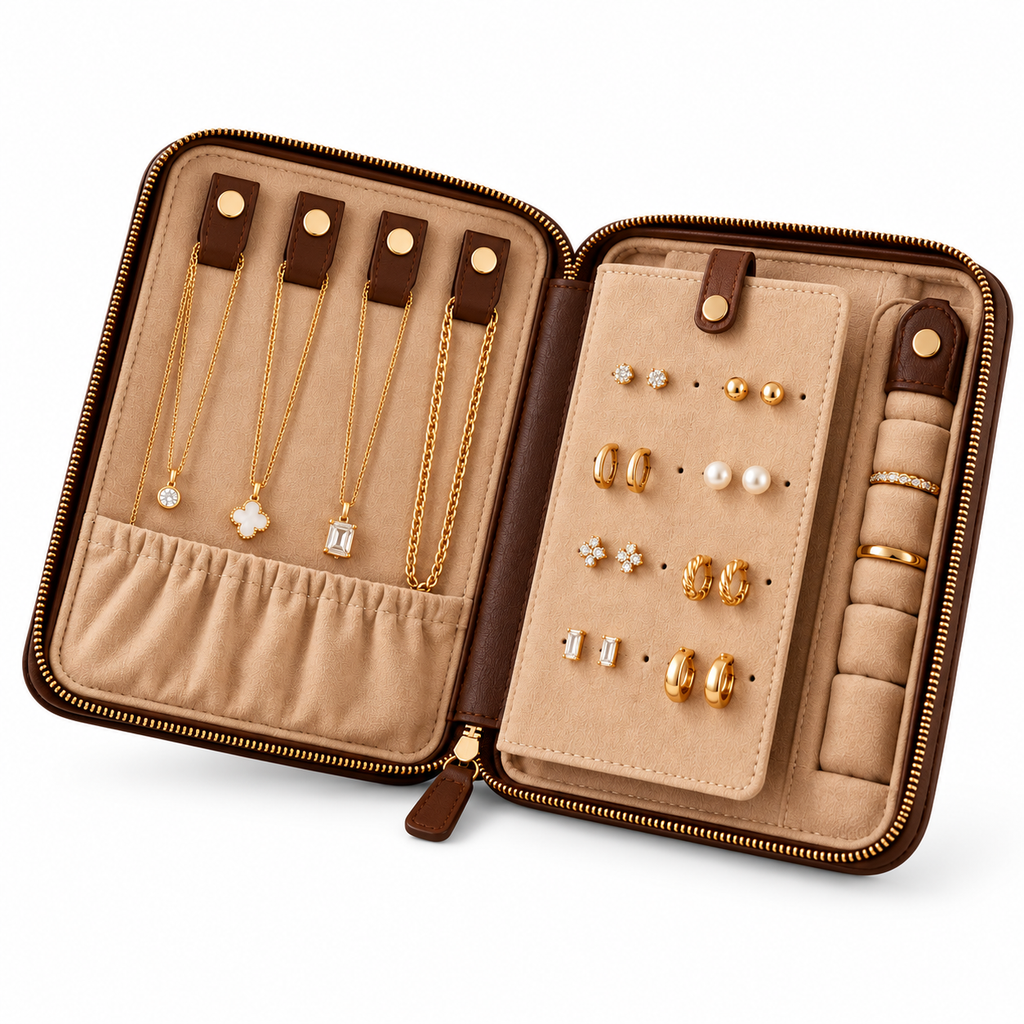sdpfkr™ Espresso Fold-Open Jewelry Organizer