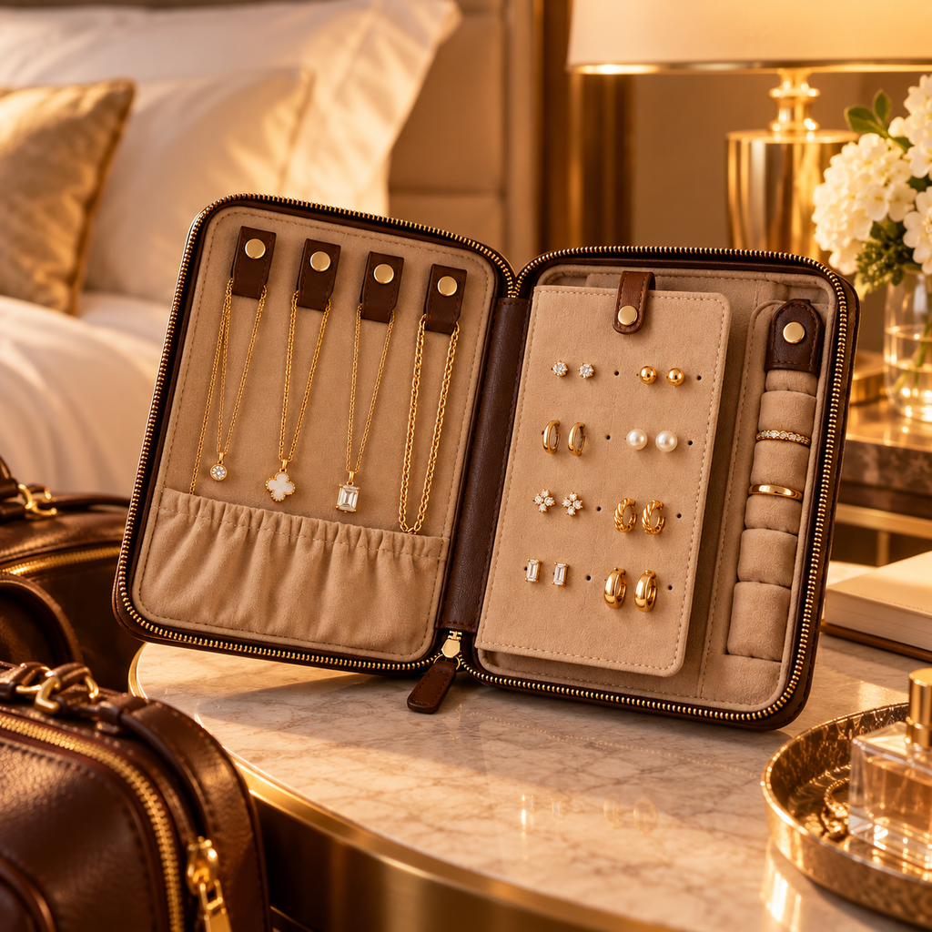 sdpfkr™ Espresso Fold-Open Jewelry Organizer