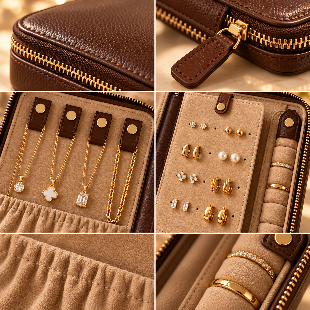 sdpfkr™ Espresso Fold-Open Jewelry Organizer