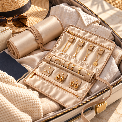 sdpfkr™ Champagne Jewelry Travel Roll