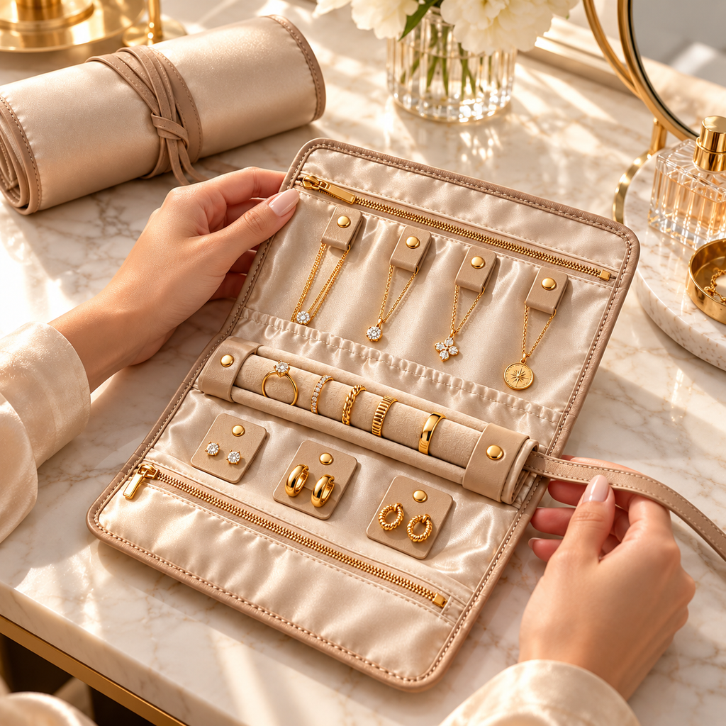 sdpfkr™ Champagne Jewelry Travel Roll