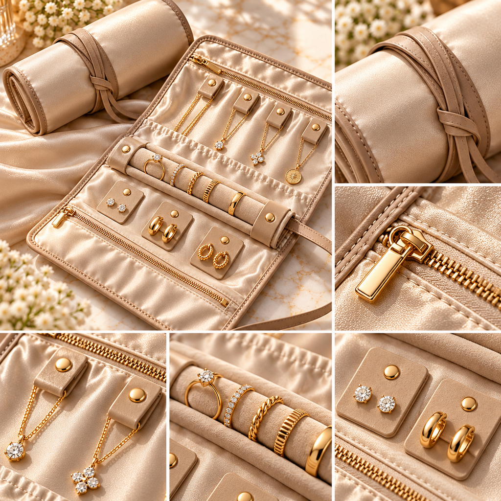 sdpfkr™ Champagne Jewelry Travel Roll
