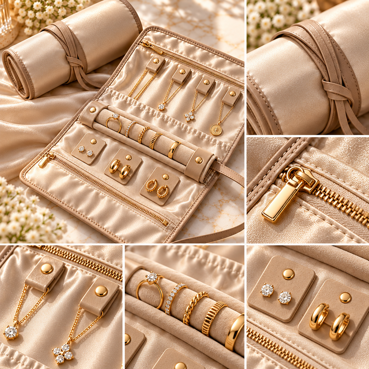 sdpfkr™ Champagne Jewelry Travel Roll