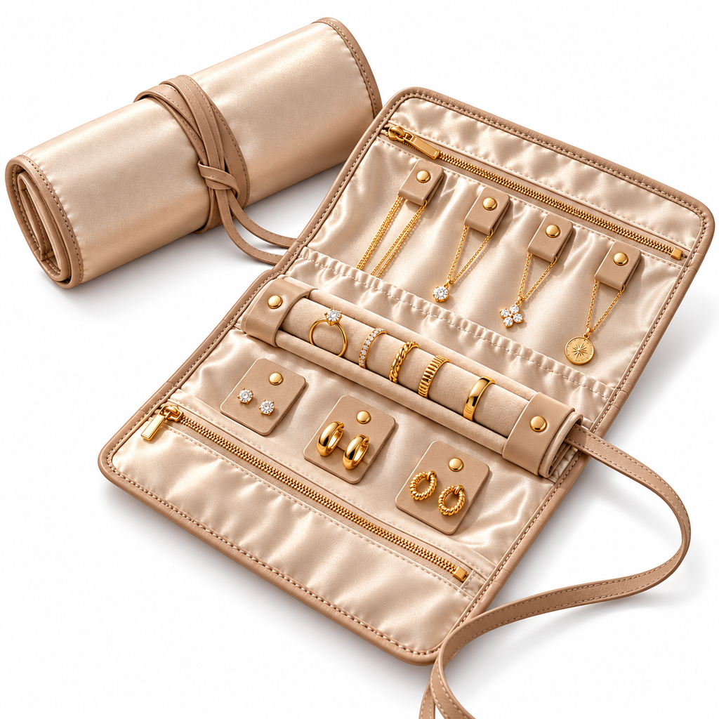 sdpfkr™ Champagne Jewelry Travel Roll