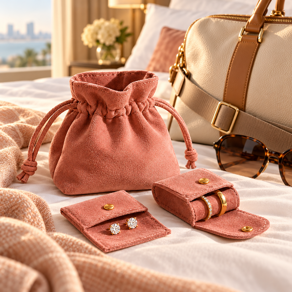 sdpfkr™ Dusty Rose Drawstring Jewelry Pouch