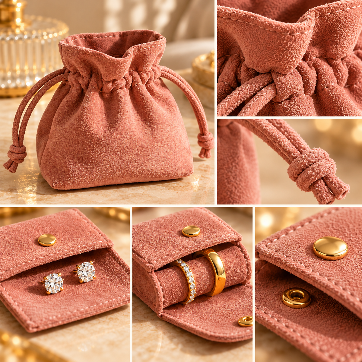sdpfkr™ Dusty Rose Drawstring Jewelry Pouch