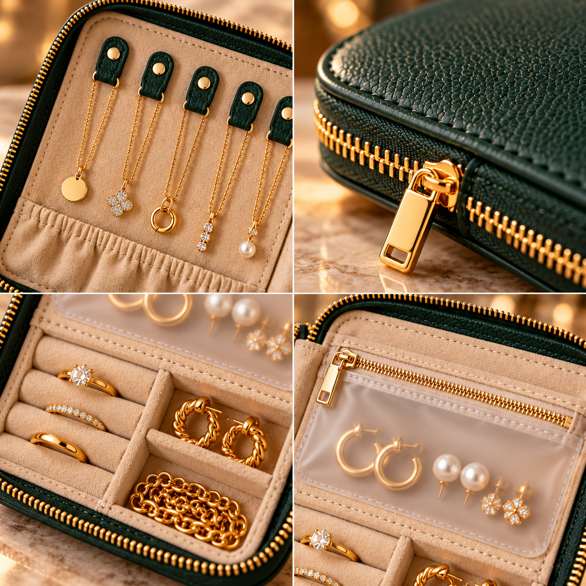 sdpfkr™ Forest Green Travel Jewelry Wallet