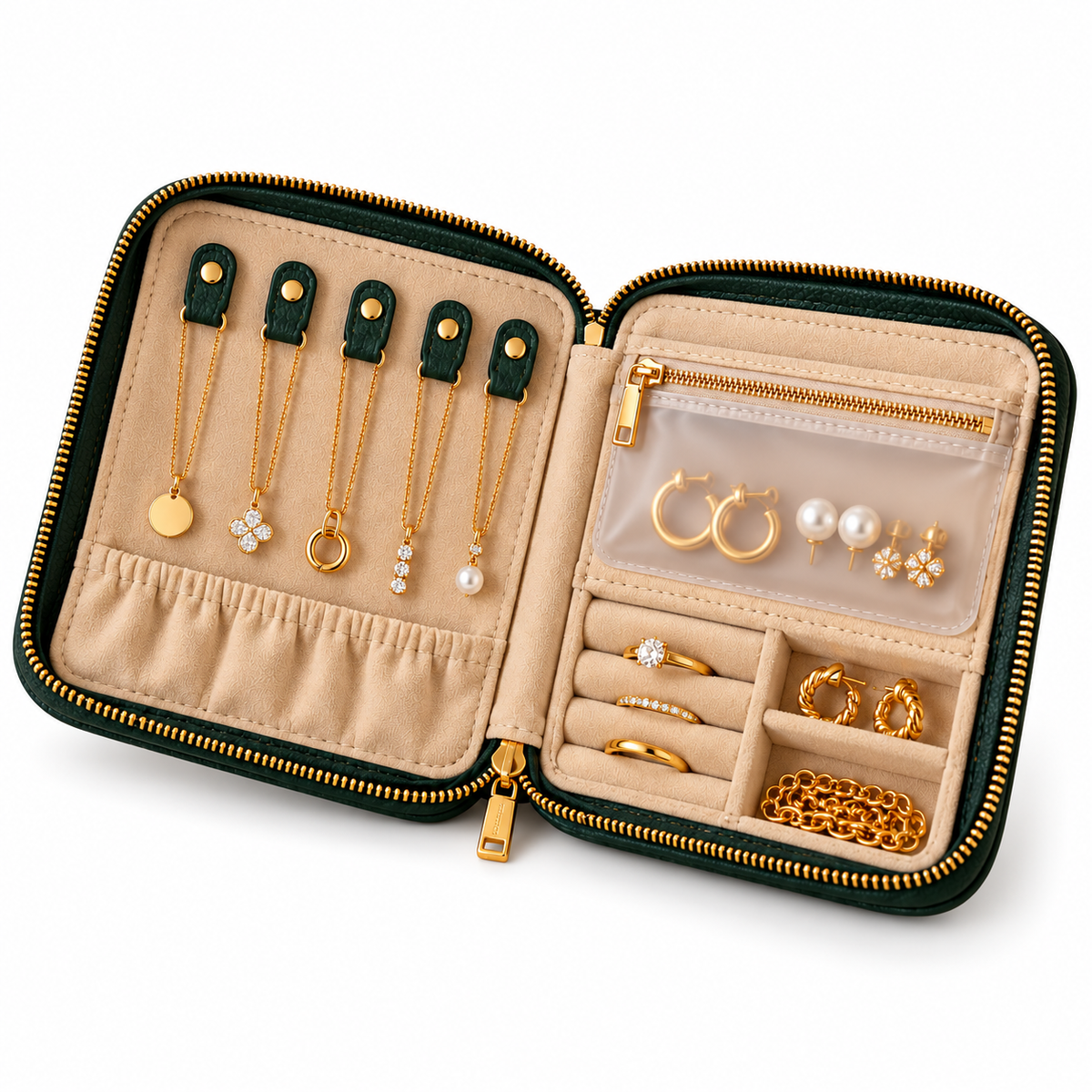 sdpfkr™ Forest Green Travel Jewelry Wallet