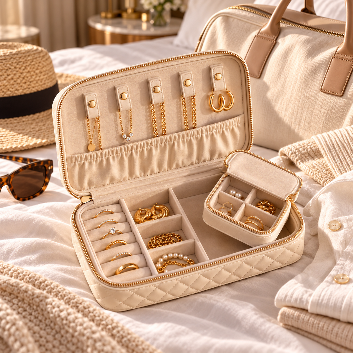 sdpfkr™ Quilted Jewelry Organizer Pouch