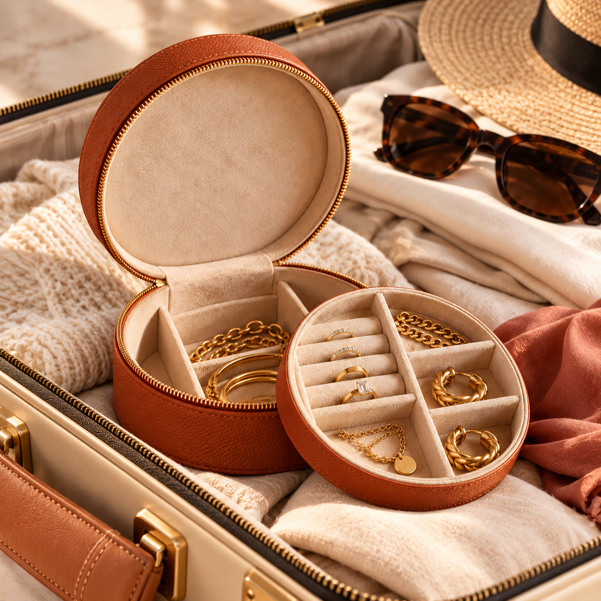 sdpfkr™ Round Jewelry Travel Case
