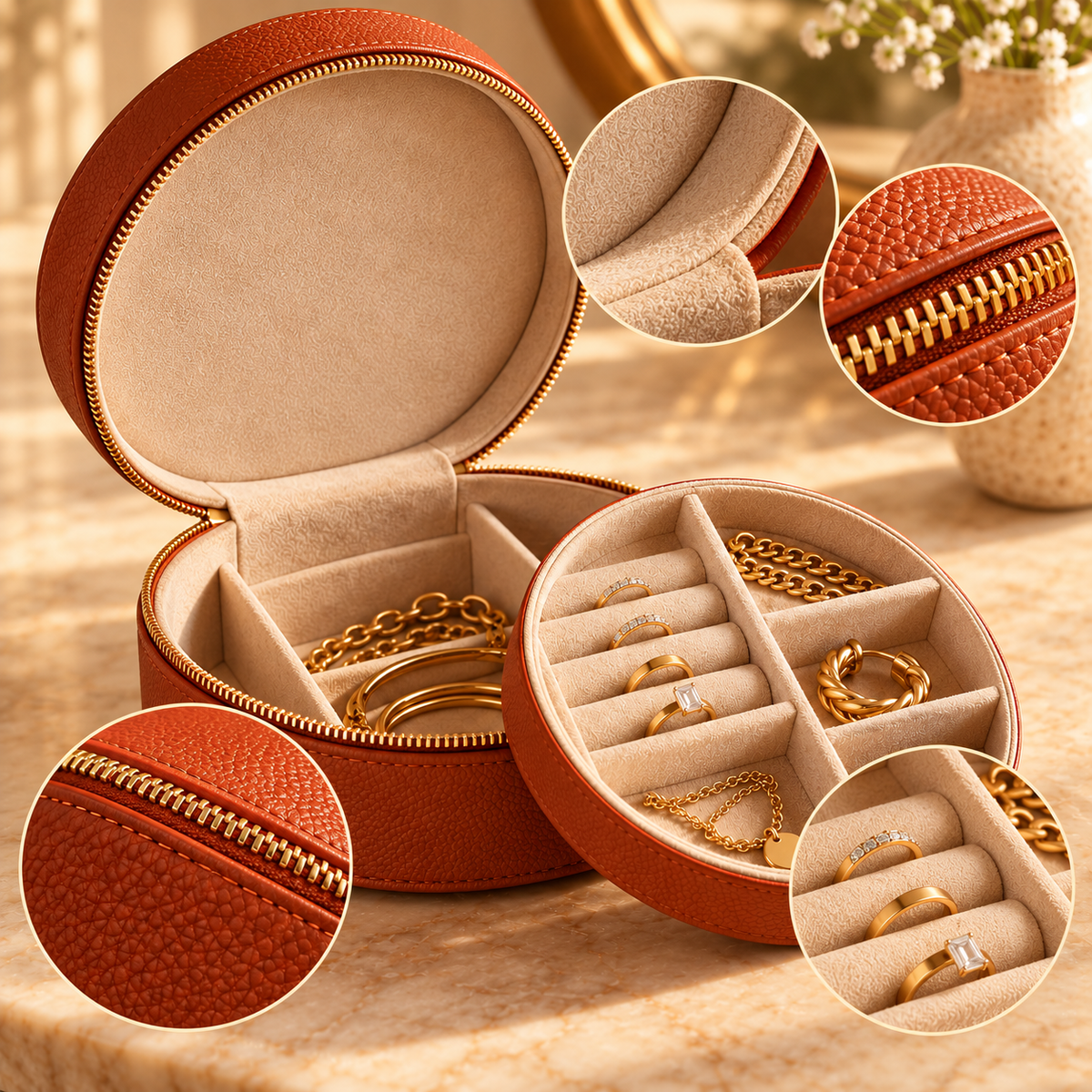 sdpfkr™ Round Jewelry Travel Case